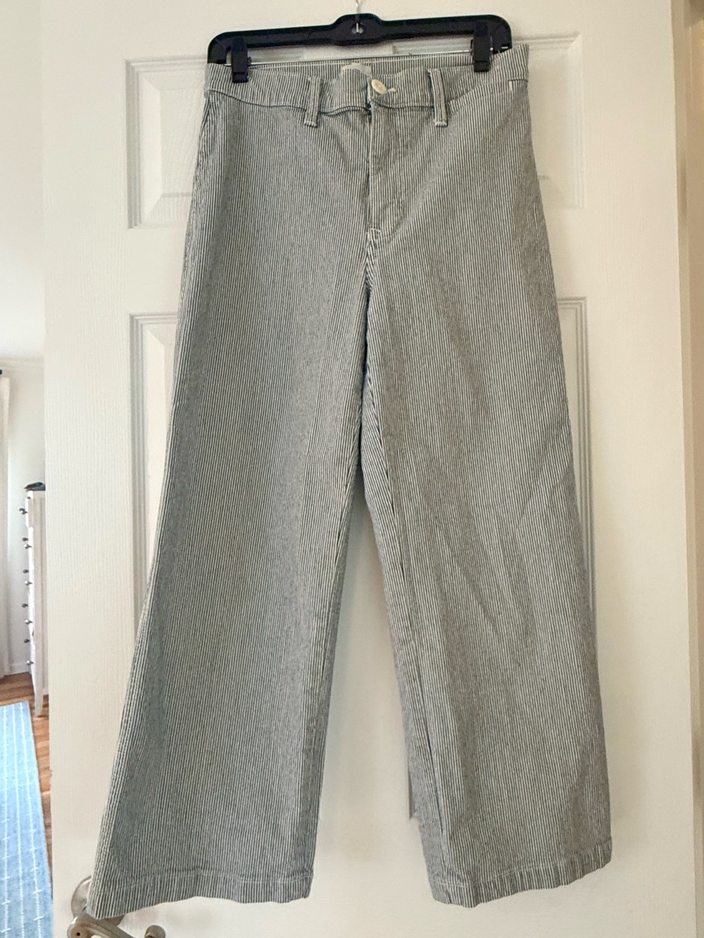 J. Crew Women's Wide-Leg Cropped Navy Pinstripe Pants